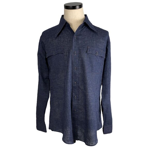 Vintage Sears Jeans Joint Mens Perma-Prest Blue Long Sleeve Button-Up Shirt XL - Picture 1 of 9